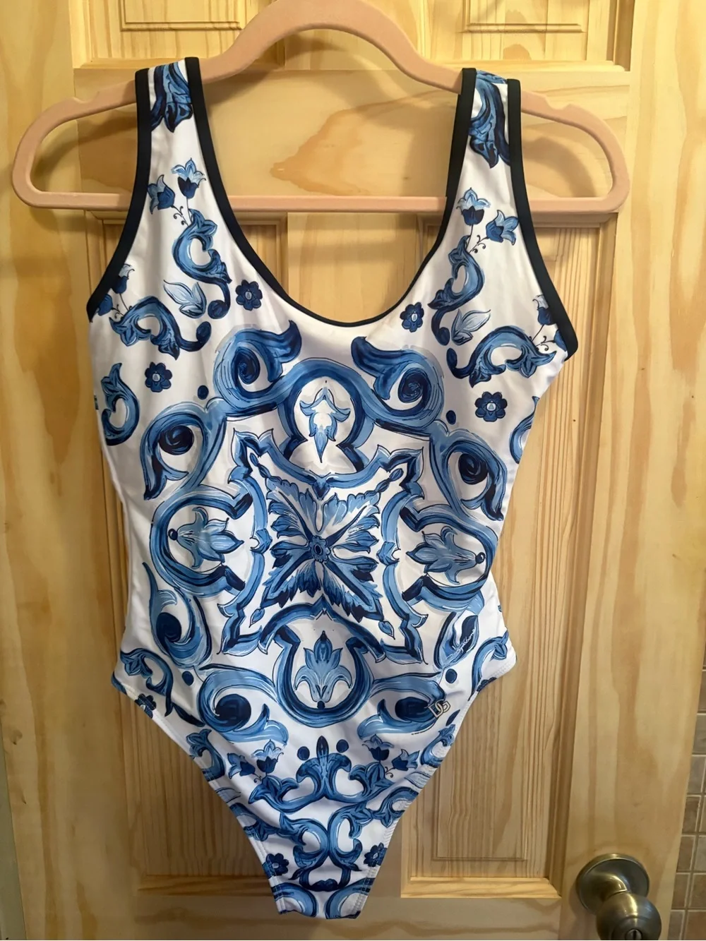 FASHION Blue & White Printed One-Piece Swimsuit
